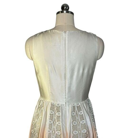 Anna Sui Cream Ombre Silk Embroidered Scalloped Mini Dress | Size 4 - Picture 9 of 11